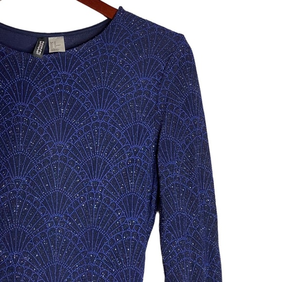 Divided Black Blue Long Sleeve Sparkle Fan Print Open Back Mini Dress 12 - Picture 6 of 14